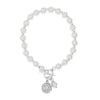 Absolute CZ Ball Pearl Beaded T-Bar Bracelet, Silver