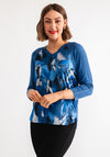 Barbara Lebek Satin Print Cropped Sleeve Top, Blue