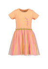 Blue Seven Mini Girl Unicorn Tulle Short Sleeve Dress, Orange