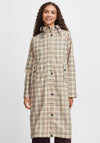 b.young Avan Check Long Raincoat, Beige Multi