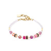 Coeur de Lion Mini Cubes Bracelet, Gold & Magenta