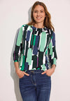 Cecil Panel Print Drawstring Collar Top, Green Multi