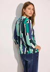 Cecil Panel Print Drawstring Collar Top, Green Multi