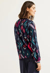 Cecil Bold Multi Print Jersey Bomber Jacket, Navy Multi