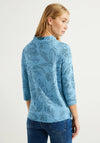 Cecil Drawstring Neckline Floral Pattern Top, Adriatic Blue