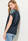 CECIL Floral Print Shoulder T-Shirt, Navy