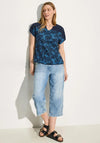 Cecil Embroidery Neck Print Top, Navy & Blue