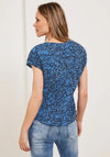 Cecil Crinkle Look Floral Top, Deep Blue