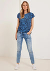 Cecil Crinkle Look Floral Top, Deep Blue