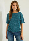 Cecil Floral Outline T-Shirt, Deep Lake Green