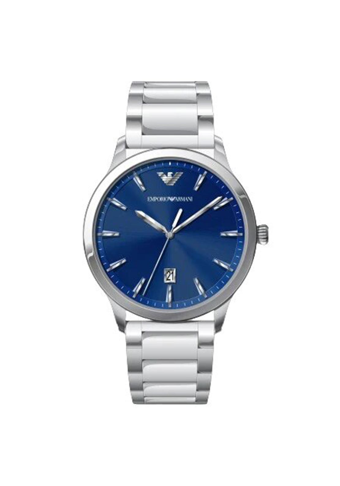 Emporio Armani Mens Ruggero Watch, Silver & Blue - McElhinneys