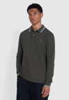 Farah Alvin Tipped Collar Long Sleeve Polo Shirt, Evergreen