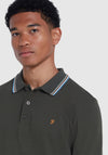 Farah Alvin Tipped Collar Long Sleeve Polo Shirt, Evergreen