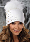 Willi Fozir Handmade Embellished Pom Pom Hat, Cream