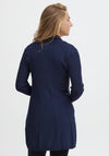 Fransa Ribbed Mid Length Open Cardigan, Navy