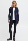 Fransa Ribbed Mid Length Open Cardigan, Navy