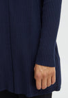 Fransa Ribbed Mid Length Open Cardigan, Navy