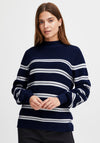 Fransa Striped Funnel Neck Jumper, Navy