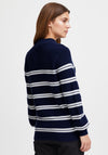 Fransa Striped Funnel Neck Jumper, Navy