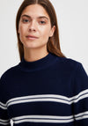 Fransa Striped Funnel Neck Jumper, Navy