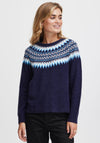 Fransa Nordic Pattern Neck Jumper, Navy