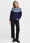 Fransa Nordic Pattern Neck Jumper, Navy