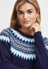 Fransa Nordic Pattern Neck Jumper, Navy