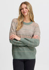 Fransa Ellis Striped Colour Block Knit Jumper, Green