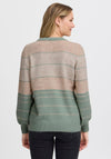 Fransa Ellis Striped Colour Block Knit Jumper, Green