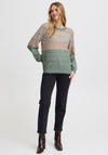 Fransa Ellis Striped Colour Block Knit Jumper, Green