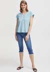 Fransa Hot Crepe V Neck Top, Pale Blue