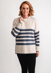 Fransa Bitte Split Hem Striped Jumper, Beige and Blue