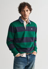 Gant Chambray Heavy Rugger Barstripe Polo Shirt, Deep Forest Green