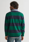 Gant Chambray Heavy Rugger Barstripe Polo Shirt, Deep Forest Green