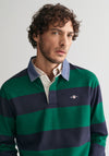 Gant Chambray Heavy Rugger Barstripe Polo Shirt, Deep Forest Green