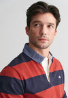 Gant Chambray Heavy Rugger Barstripe Polo Shirt, Iron Red