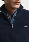 Gant Cotton Textured Half Zip Sweater, Evening Blue