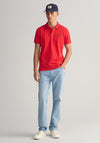 Gant Striped Contrast Collar Pique Polo Shirt, Bright Red