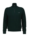 Gant Cotton Textured Half Zip Sweater, Tartan Green