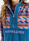 Harper & Lewis Sloan Unisex Retro Pattern Quarter Zip Fleece, Teal & Purple