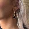 Absolute Black Sphere Drop Hoop Earrings, Gold