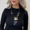 Serafina Collection Pendant Chain Link Long Necklace, Navy & Gold