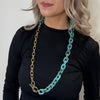 Serafina Collection Chain Link T-Bar Necklace, Turquoise & Gold