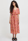 Ichi Printed Drawstring Waist Maxi Dress, Pink Multi