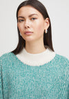 Ichi Striped Funnel Neck Jumper, Green & Beige