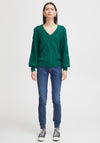 Ichi V Neck Chunky Cable Knit Jumper, Green