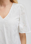 Fransa Broidery Pattern Top, White