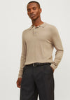 Jack & Jones William Long Sleeve Knit Polo Shirt, Greige