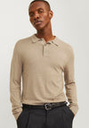 Jack & Jones William Long Sleeve Knit Polo Shirt, Greige