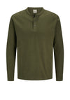 Jack & Jones Henley Long Sleeve T-Shirt, Olive Night